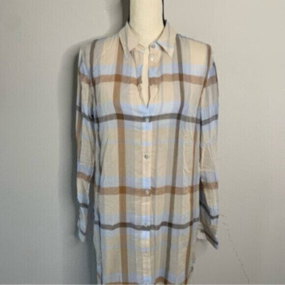 NWT Theory Sheer Plaid Maxi Shirt Dress - Picture 5 of 12